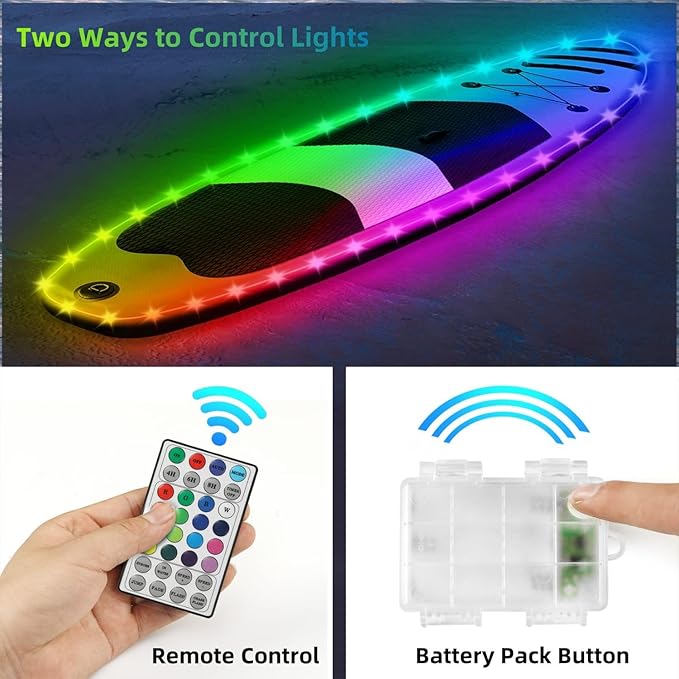 Kayak Paddle Board Lights Kit, IP68 Waterproof Dream Color SUP Glow Lights with Remote, Battery Powered Kayak Lighting for Night Kayaking SUP Canoes, Marine Boat Pontoon Light (22FT)