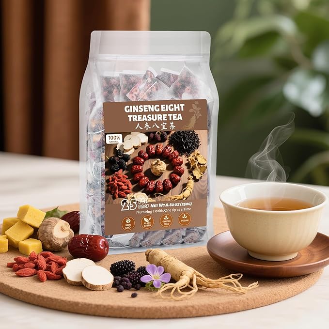 Goji Berries Ginseng Kidney Tea Formula Ginseng Eight Treasure Tea 8 Natural Ingredient Kidney Cleanse Detox & Repair for Women & Men Caffeine-Free 50 Count (Pack of 2）