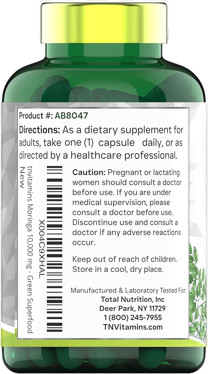 Moringa Capsules 10,000 mg - 120 Capsules | Pure Moringa Oleifera Leaf Powder Supplement | Powerful Green Superfood | Super Greens Powder Pills | Non-GMO, Made in The USA!