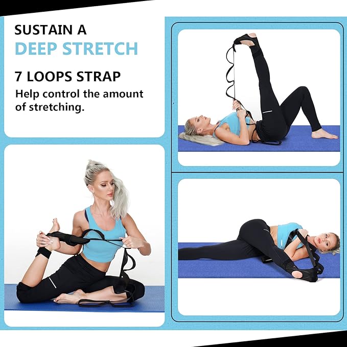 Foot and Calf Fascia Stretcher for Plantar Fasciitis, Physiotherapy Stretching Strap, Yoga Stretch Strap Improves Strength and Relief to Heel Spurs, Calf, Thigh and Hip (Black)