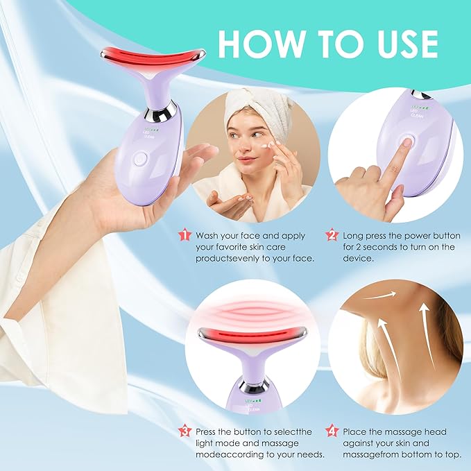 Facial Massager Red-Light-Therapy-for-Face and Neck, Face 𝖲 culpting Wand with 7 Color (Light Purple)