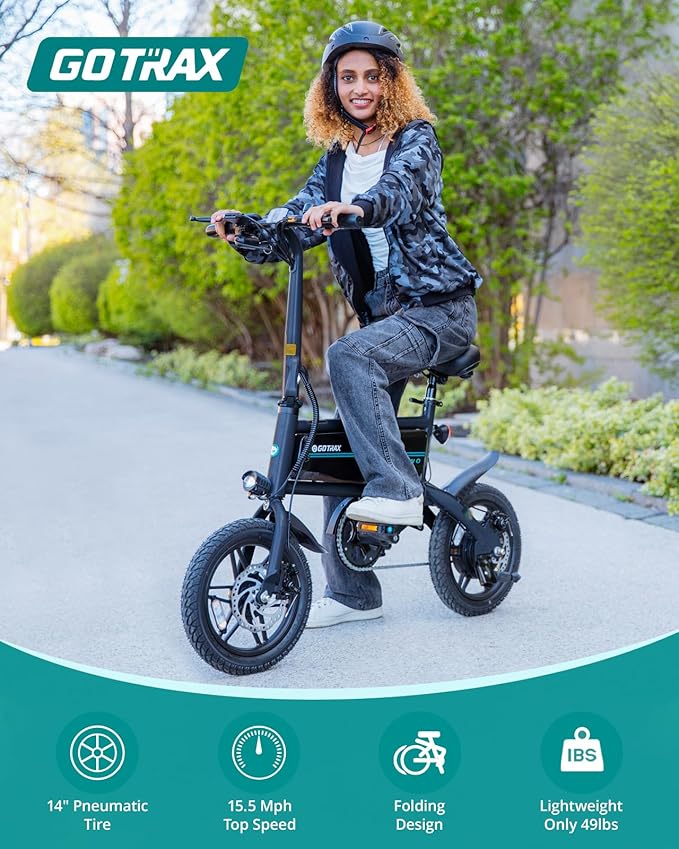 Gotrax Nano 14" Electric Bike, Max Range 25Miles(Pedal-Assist)&Max Speed 15.5Mph, 350W Folding E-Bike with Removable Battery, Adjustable Seat & Dual Mudguards, Commuter Electric Bicycle for Ages 13+