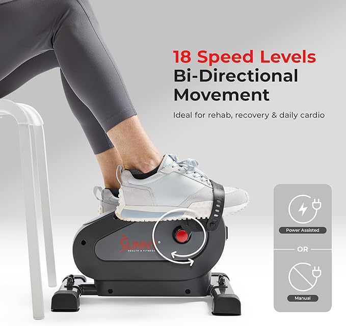 Sunny Health & Fitness Smart Under-Desk Bike Exerciser, Low-Impact Cardio Cycling Equipment for Home/Office, Mini Paddler for Arm/Leg Mobility Training, Free SunnyFit App Connect, Optional Motorized