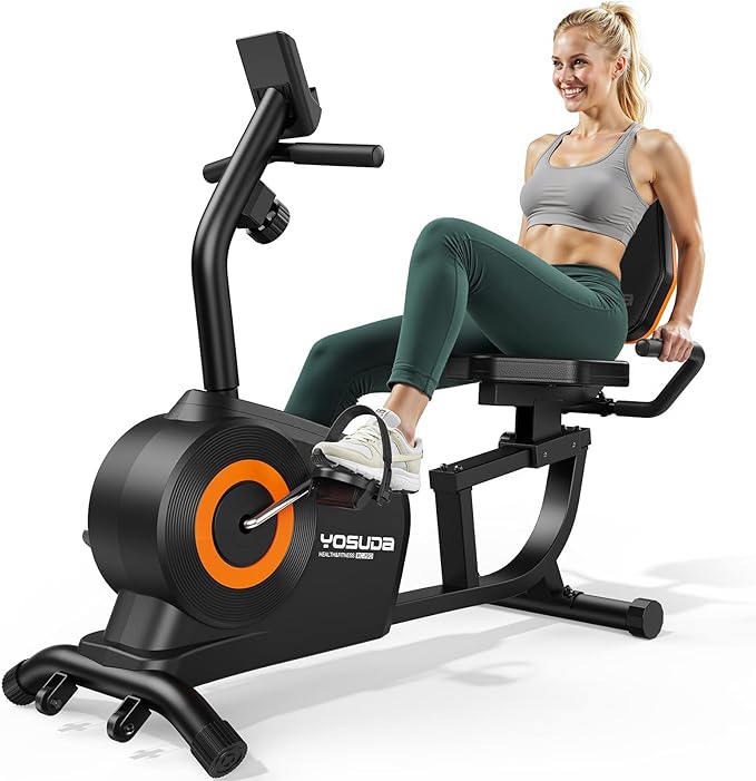 YOSUDA Recumbent Exercise Bike for Home，Magnetic Staionary Bike for Seniors/Adults with Adjustable Seat, 350LB Capacity, 16-level Resistance, LCD Monitor & Pulse Sensors