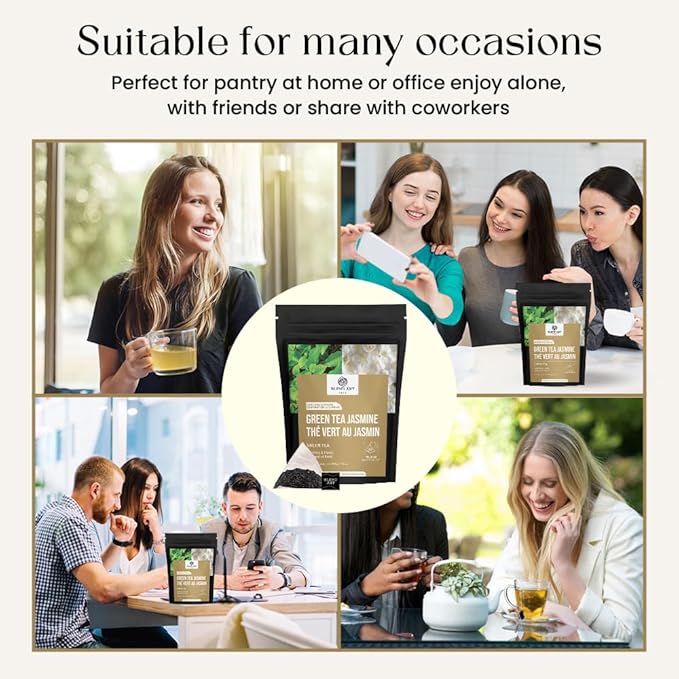 Jasmine Green Tea Bags, 50 Counts, Mountain Loose Leaf Green Tea, Flavored, Delightful Aroma, Sugar Free, 100% Natural Gluten Free, Medium Caffeine Brew As Hot, Cold Or Iced Tea