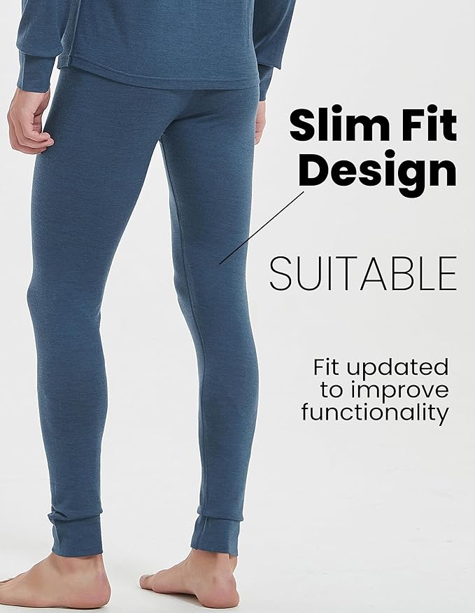 Iguana Mens 100% Merino Wool Base Layer Sets for Ski Lightweight Thermal Underwear