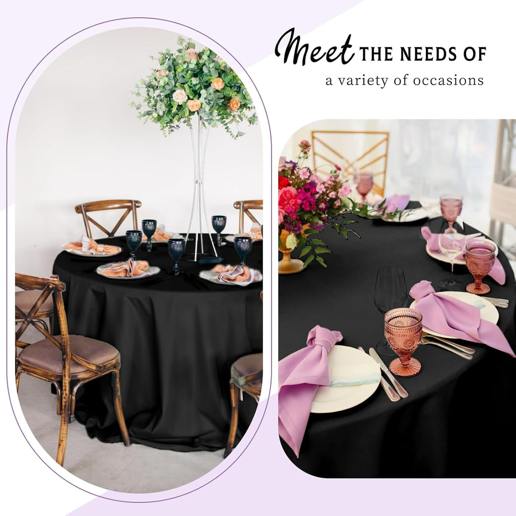 10 Packs Satin Tablecloth 120 Inch Black Round Table Cloth Silk Tablecloth Smooth Fabric Overlay Satin Table Cover Decoration for Wedding Party Banquet Events