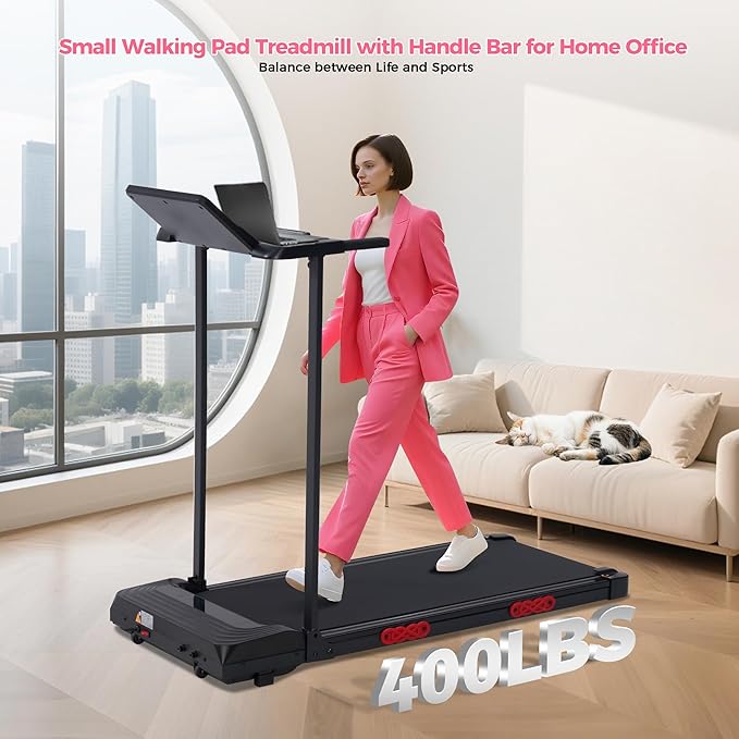 Foldable Folding Walking Pads Treadmills for Home with Handles, 3.5HP Electric Walking Pad Treadmill with Handle Bar, 0.6-10MPH Compact Portable Home Small Treadmills for Small Spaces, 400LBS