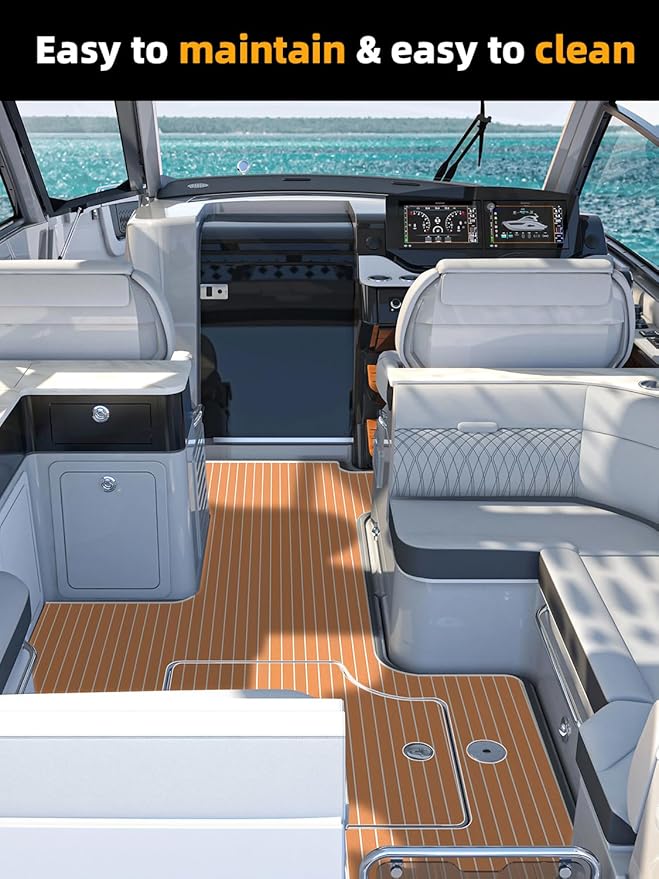 FOCEAN Boat Flooring EVA Foam Boat Decking Faux Teak Marine Flooring Boat Mat Boat Carpet Sheet for Motorboat RV Yacht Kayak Surfboard, 94.5"x 47.2"/35.4"/23.6"/15.7"