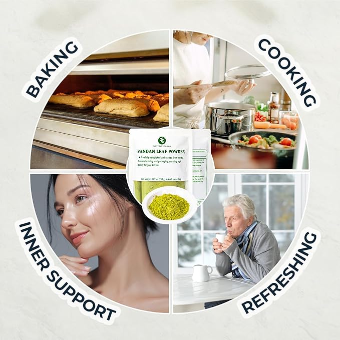 Pandan Leaf Powder 8.82 Oz, Pure & No Sugar Added, Caffeine Free, Refreshing Taste, Versatile Pandan Leaf Powder for Tea, Smoothie, Cooking, Natural Food Coloring