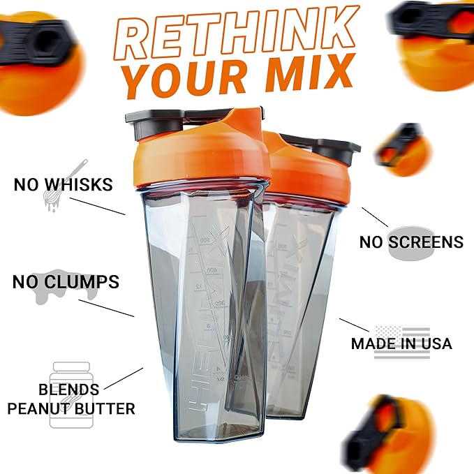 HELIMIX 2.0 Vortex Blender Shaker Bottle Holds upto 28oz | No Blending Ball or Whisk | USA Made | Portable Pre Workout Whey Protein Drink Shaker Cup | Mixes Cocktails Smoothies Shakes | Top Rack Safe