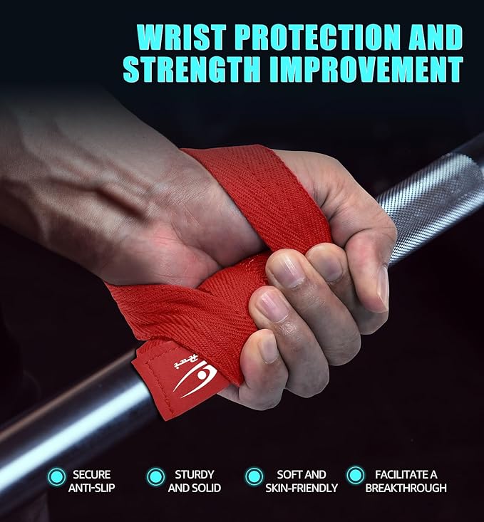 HiRui Cotton Lifting Wrist Straps (Pair) for Weightlifting Powerlifting Bodybuilding Strength Training | Wrist Support Wraps for Enhanced Grip & Stability - Soft & Durable, 13 inch Fits All