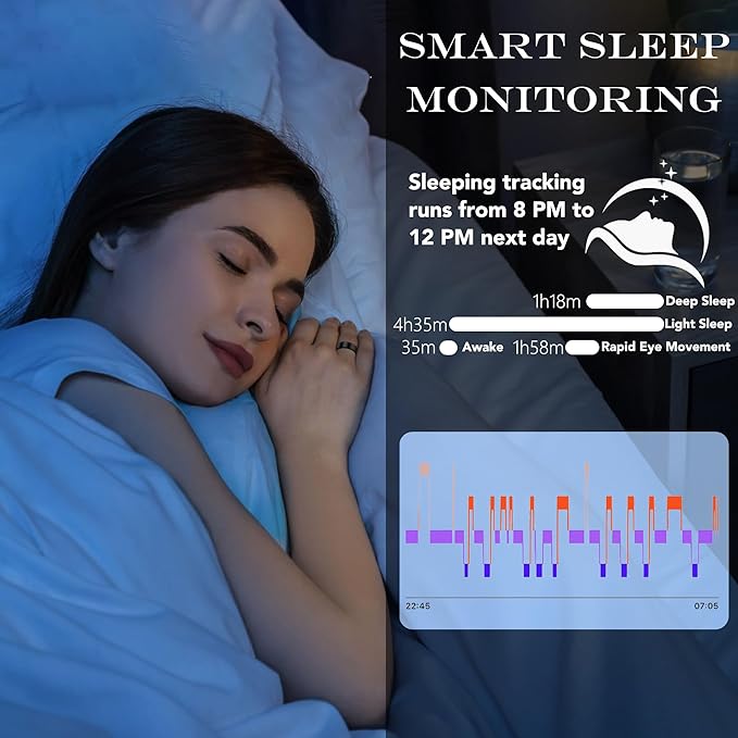 Smart Health Ring for Women Men Fitness Tracker with Heart Rate, Blood Oxygen, Blood Pressure, Sleep Monitoring, Step Counting, IP68 Waterproof for iPhone and Android, No APP Fee, Silver 11