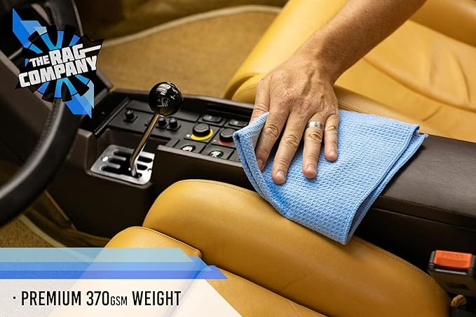 The Rag Company - Standard Waffle Weave Microfiber Towels (2-Pack) Detailing, Window, Glass and Drying, Wax & Polish, Lint-Free, Streak-Free, 370gsm, 16in x 24in, Royal Blue