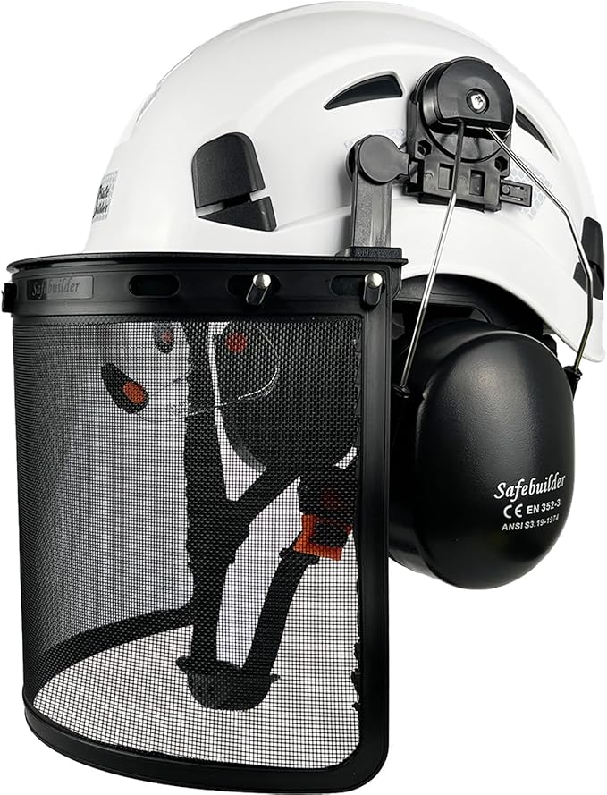 Forestry Safety Helmet with Build-in Visor Mesh Face Shield Ear Muffs 4 in 1 Chainsaw Safety Hard Hats