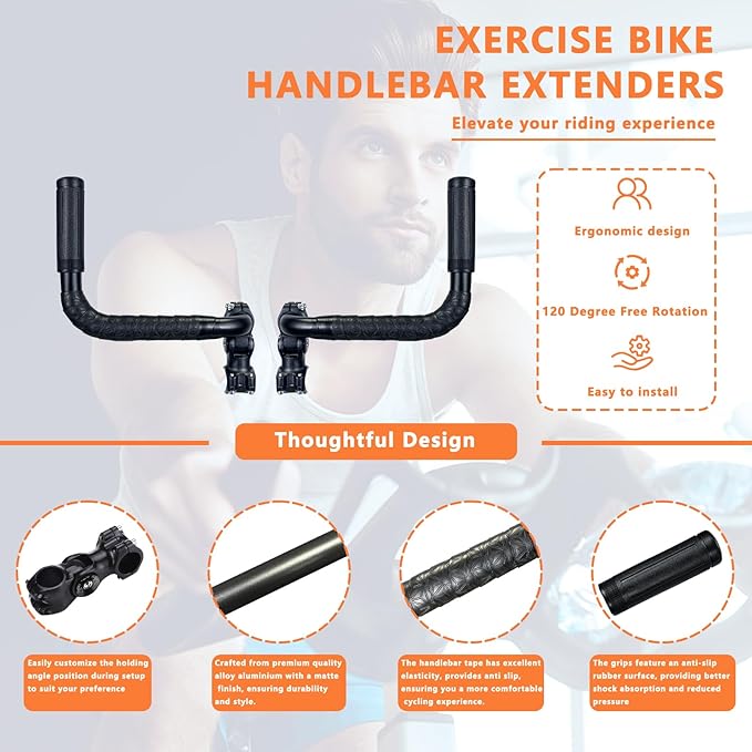 Handlebar Extender for Peloton Indoor Exercise Bikes, 1 Pair of Ultimate Handlebar Extension of Peloton Accessories (Sheep-horn (with Black Tapes & Grips))