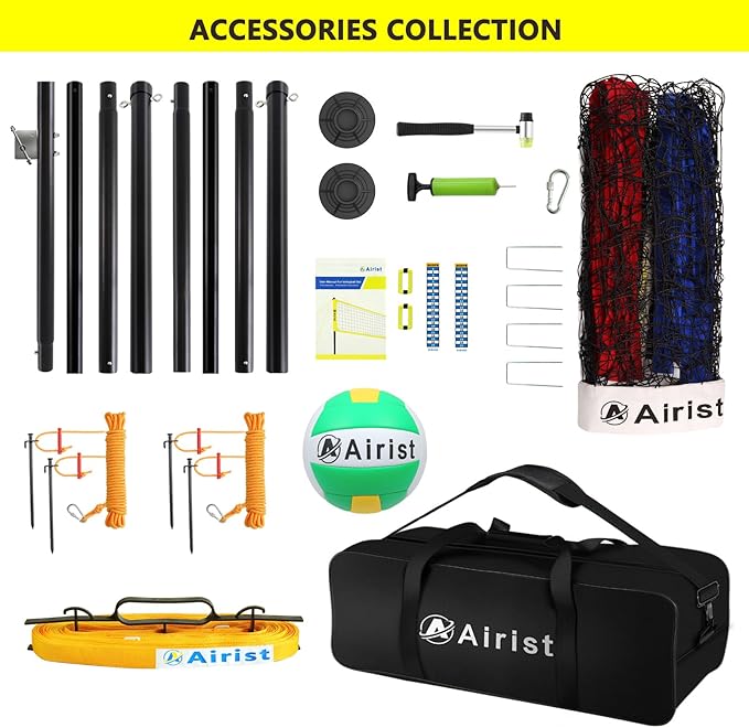 Heavy Duty Volleyball Net Outdoor with Steel Anti-Sag System, Adjustable Aluminum Poles, Professional Volleyball Nets Set for Backyard and Beach, Volleyball and Carrying Bag