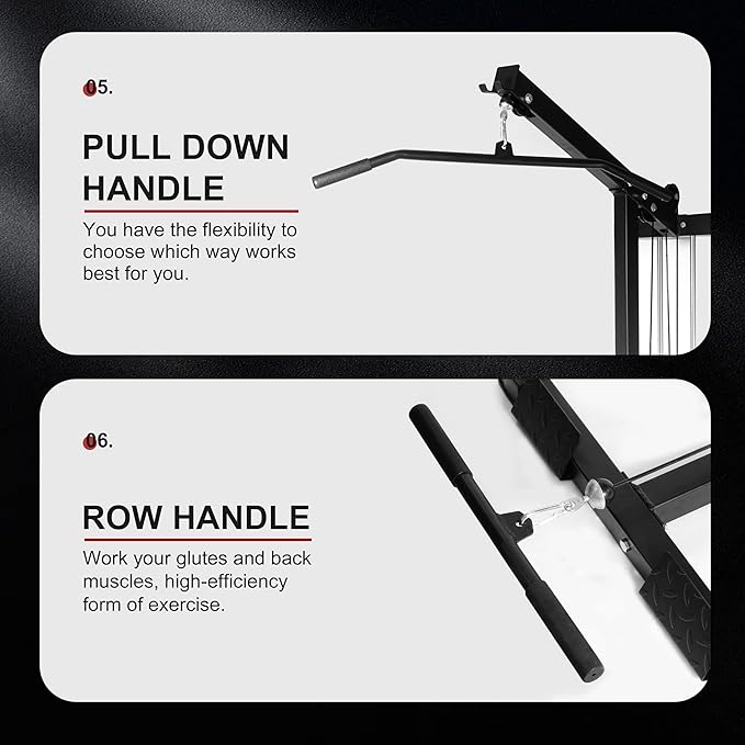 LAT All-in-one Machine with High and Low Pulley Station, LAT PullDown and LAT Row Cable Machine, LAT Tower with Adjustable Leg Support for Home Gym Total Body Training