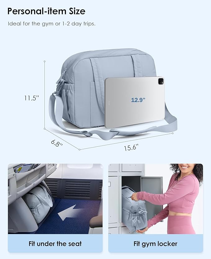 Gym Bag for Women, Travel Duffle Bags with Wet Pocket, Lightweight Carry on Bag Overnight Weekender Duffel Bag, Water Resistant (Haze Blue)