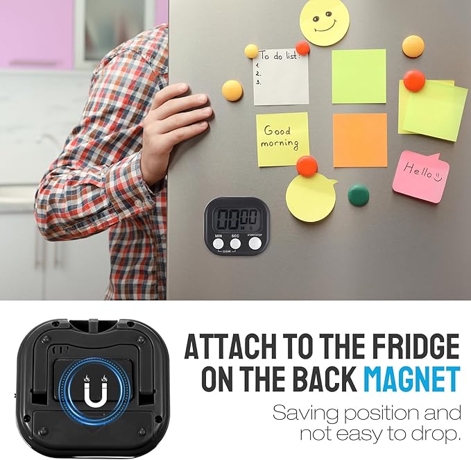 Leumoi 24 Pcs Digital Kitchen Timers Bulk Small Magnetic Timer On/Off Switch Minute Second Count up Countdown Loud Alarm for Classroom Cooking Baking(Black)