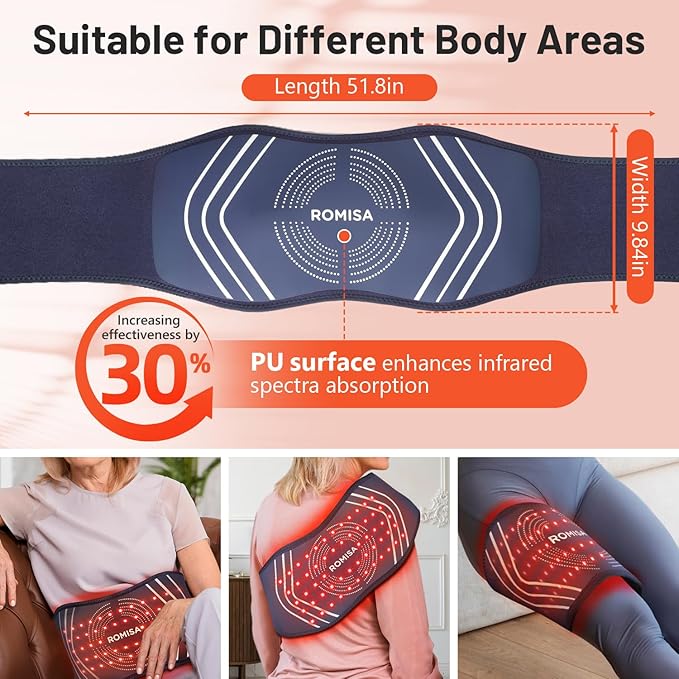 Red Light Therapy Belt & Back Massager for Pain Relief, Infrared Light Therapy Vibration Rechargeable, Red Light Therapy Device for Body Massage for Back Shoulder Waist Knee for Cordless Use