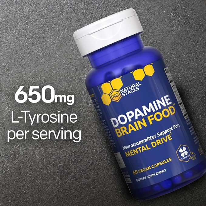 Dopamine Brain Food - 650mg L-Tyrosine Supplement - Dopamine Supplement for Focus & Mental Drive - Supports Mental Energy - Neurotransmitter Support with B Vitamins - 60 Capsules
