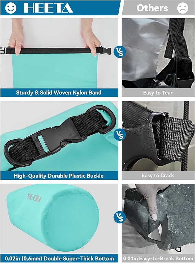 HEETA Waterproof Dry Bag for Women Men(Upgraded Version) 5L/10L/20L/30L/40L Roll Top Lightweight Dry Storage Bag Backpack with Emergency Whistle for Travel, Swimming, Boating, Kayaking, Camping, Beach