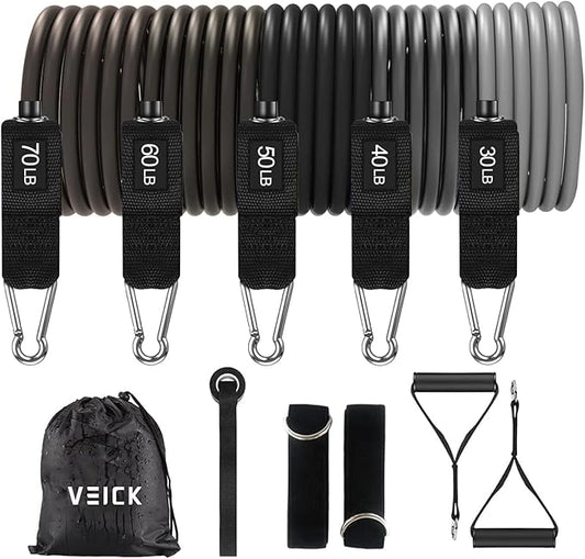 VEICK Resistance Bands, Exercise Bands for Working Out with Handles, Elastic Workout Bands for Men Women, Exercising Bands for Strength Training Equipment at Home Gym