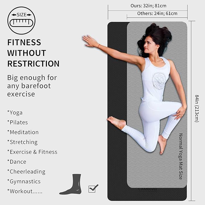 CAMBIVO Extra Wide Yoga Mat for Women and Men (72"/84"x 32"x 1/4") TPE Workout Mat, Non-slip Large Exercise Fitness Mat for Yoga, Pilates, Workout