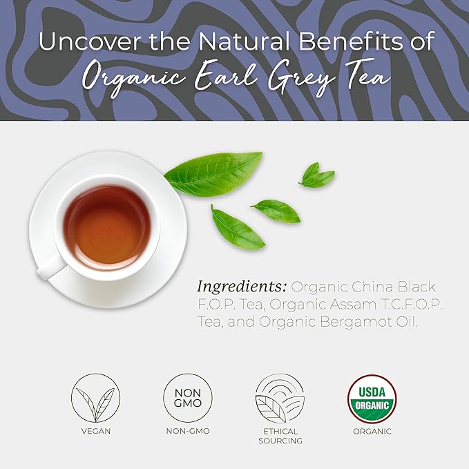 Starwest Botanicals Organic Earl Grey Tea - Caffeinated Herbal Blend with Black Tea & Bergamot, Enjoy Hot or Cold, String Free Sachets, USDA Organic, Non GMO - 20 Tea Bags