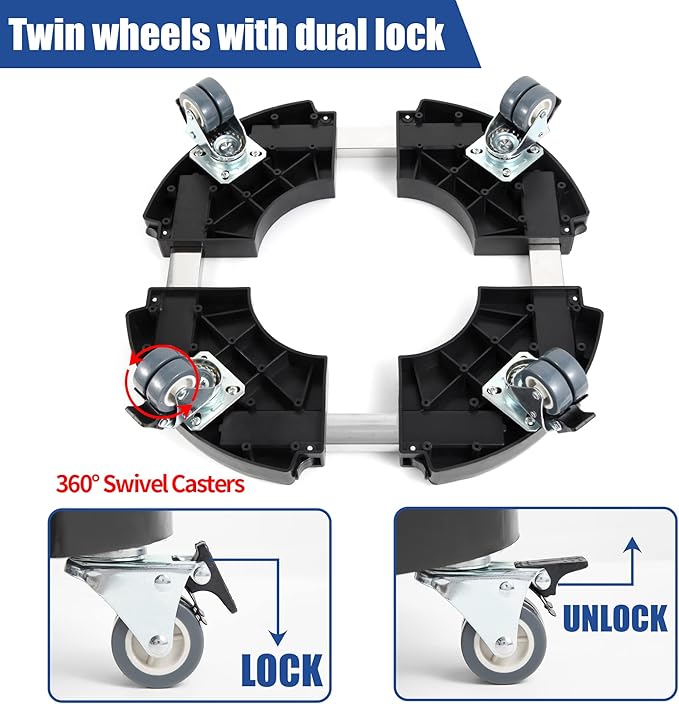 W B D WEIBIDA Plant Caddy with Locking Wheels Heavy Duty, Adjustable 12 to 18 Inch Plant Roller Base, Rolling Pot Stand for Large Planter and Pots, 440 Lbs Capacity Round Dolly for Indoor/Outdoor Use