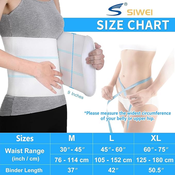 S Abdominal Binder Post Surgery - Elastic Waist Band for Stomach Support & Compression, Bariatric, Tummy Tuck | Latex-free, Breathable Belly Wrap Hernia Belt Lipo Garment - (45" - 60") 3 PANEL - 9"