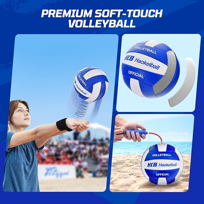 Haokelball Volleyball Net for Backyard Outdoor Portable Volleyball Net Set with Volleyball Antennas, Aluminum Poles, Tension Adjuster and Volleyball
