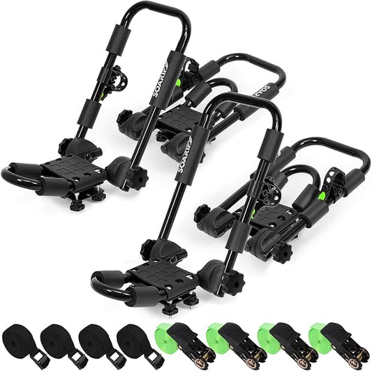 Folding Kayak Roof Rack Premium J-Bar for Canoe Carrier SUP Paddle Surfboard Mount on Car SUV and Truck Crossbar (2 Pairs)