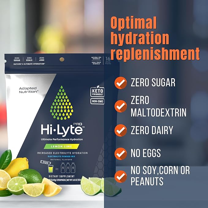 Hi-Lyte Pro Hydration Packets - 16 Individual Drink Packets | Lemon Lime | Flavored Electrolyte Powder | Sugar-Free, Zero Carb, Zero Calorie