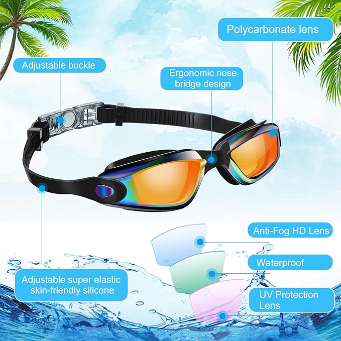 Konohan 10 Pack Swim Goggles Bulk for Kids adult Pool Goggles Anti Fog Silicone No Leak Swimming Glasses for Men Women Youth