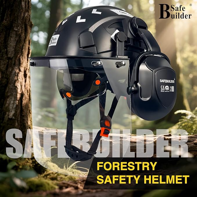 Forestry Safety Helmet with Build-in Visor Mesh Face Shield Ear Muffs 4 in 1 Chainsaw Safety Hard Hats