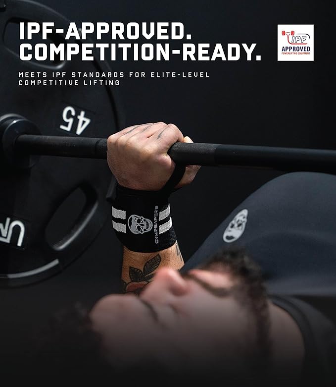 Gymreapers Weightlifting Wrist Wraps (IPF Approved) 18" Professional Quality Wrist Support with Heavy Duty Thumb Loop - Best Wrap for Powerlifting Competition, Strength Training, Bodybuilding