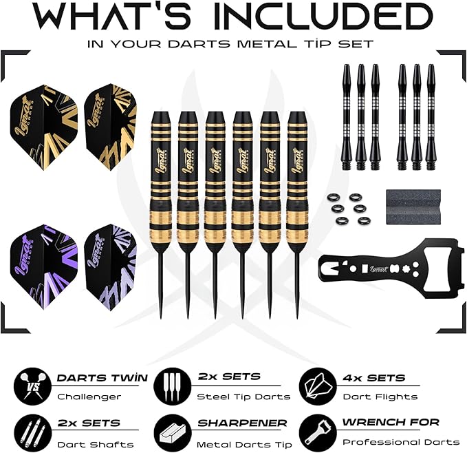 IgnatGames Premium Steel Tip Darts – 3/6/12 Pack Brass Barrels with Aluminum Shafts, 16 GlideXPro Flight Set, Tool Kit & Giftable Case