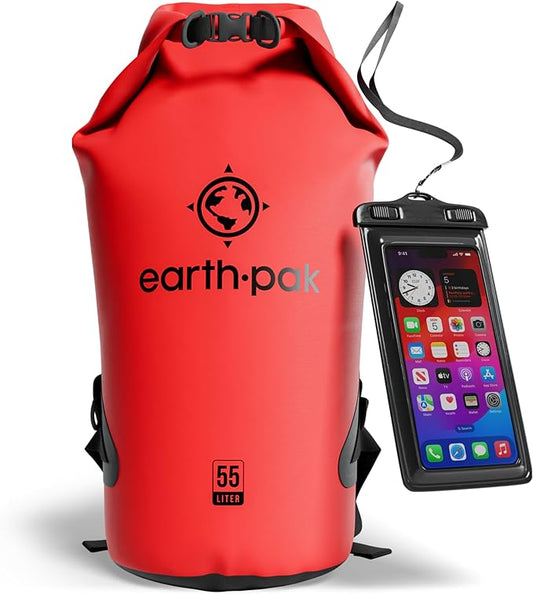 Earth Pak Waterproof Dry Bag - Roll Top Waterproof Backpack Sack Keeps Gear Dry for Kayak with Waterproof Phone Case