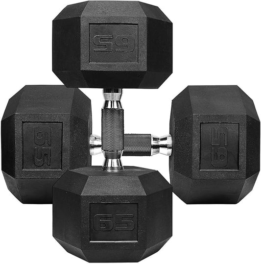 WF Athletic Supply Rubber Encased Hex Dumbbells with Rubber Grip Contoured Handle for Muscle Toning, Strength Building & Full Body Workout