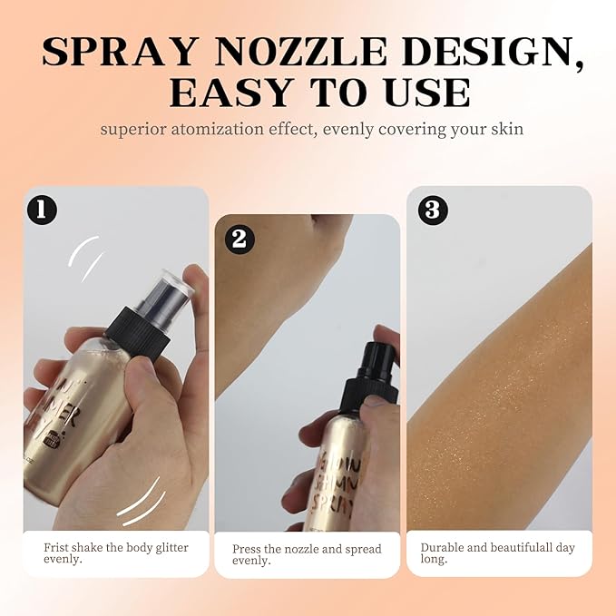 Glitter Spray for Hair and Body, Glitter Body Spray, Quick-Drying Waterproofing Body Shimmer Suitable for Festival Rave (Gold, 2.6 fl oz)