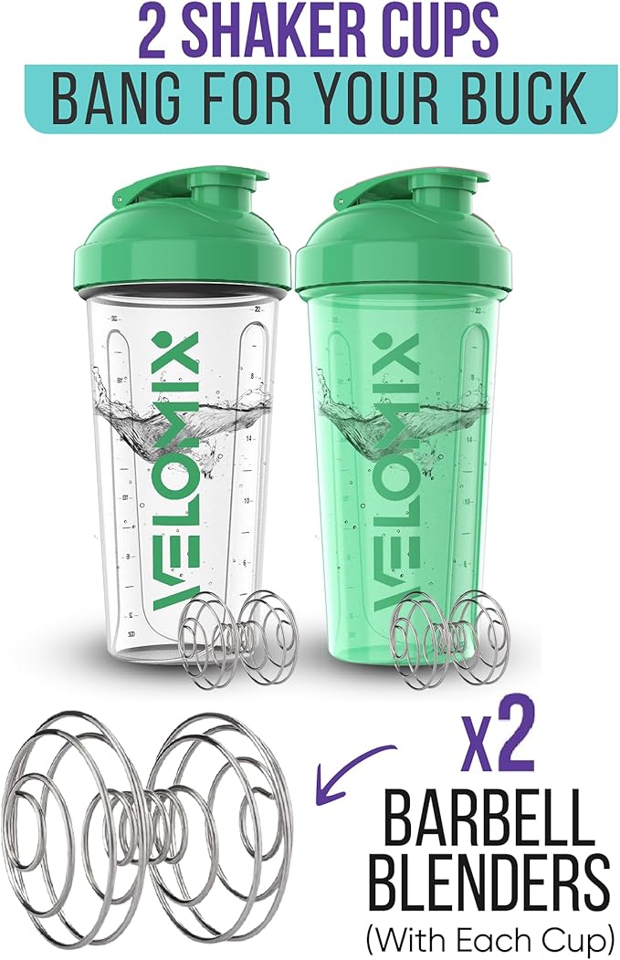 '-2 Pack- 28 oz Protein Shaker Bottles for Protein Mixes - 2x Wire Whisk | Leak Proof Shaker Cups for Protein Shakes | Protein Shaker Bottle | Shakers for Protein mix-Turquoise&Transparent