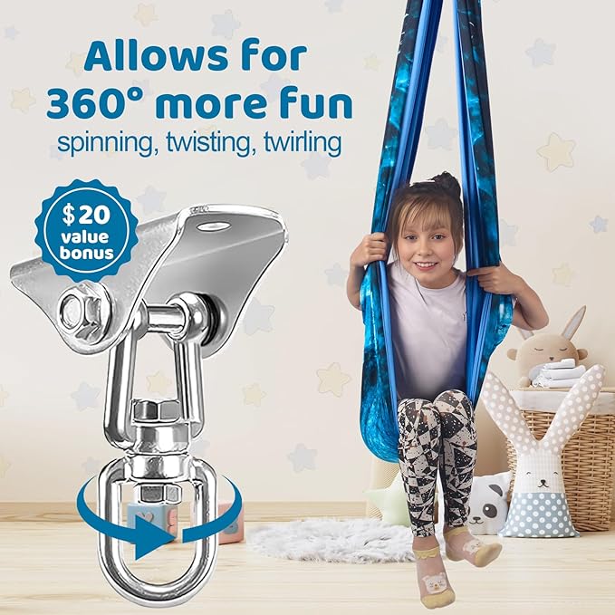 Double Layer Sensory Swing for Kids & Adults Holds up to 300lbs Indoor and Outdoor Therapy Cuddle Swing with 360° Swivel Hanger Kit Adjustable with Aspergers Autism ADHD (Ice Teal)