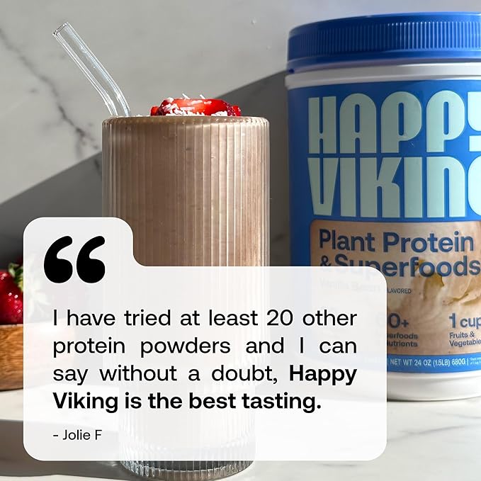 Happy Viking Vanilla Plant Protein Powder, Created by Venus Williams, 20G Protein, Low Carb, Keto, Vegan, Gluten-Free, Non-GMO, Superfoods, Complete Meal Replacement, 1 Canister (24 oz.)