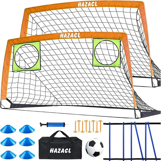 Kids Soccer Goal for Backyard, 6x4 9x5 FT Portable Soccer Nets Pop Up with Ball, Agility Ladder, Cones, Target & Carry Bag for Toddler Youth Outdoor Indoor Training Practice Sports Games Play