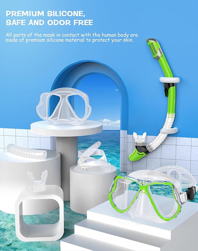 Greatever Dry Snorkel Set,Panoramic Wide View,Anti-Fog Scuba Diving Mask,Professional Snorkeling Gear