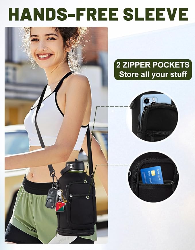 Half-gallon Insulated Water-Bottle with Straw - Stainless Steel Thermo Jug with Spout Straws Lids, Paracord Handle & Bottle Sleeve, 64OZ Vacuum Thermo Water Bottle for Camping Trip