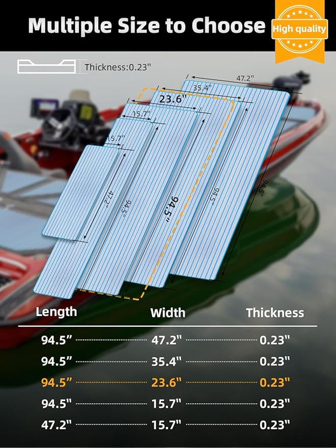 FOCEAN Boat Flooring EVA Foam Boat Decking Faux Teak Marine Flooring Boat Mat Boat Carpet Sheet for Motorboat RV Yacht Kayak Surfboard, 94.5"x 47.2"/35.4"/23.6"/15.7"