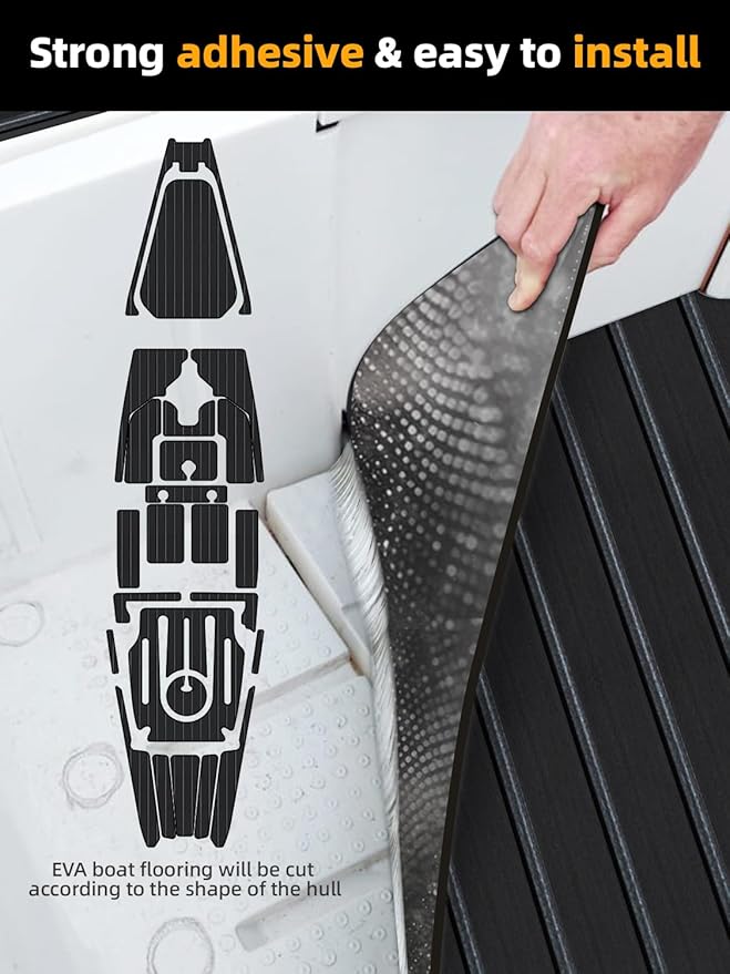 FOCEAN Boat Flooring EVA Foam Boat Decking Faux Teak Marine Flooring Boat Mat Boat Carpet Sheet for Motorboat RV Yacht Kayak Surfboard, 94.5"x 47.2"/35.4"/23.6"/15.7"